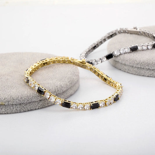 Hip Hop 4MM Mixed Square Round CZ Tennis Chain Fashionable Iced Out Black Baguette Tennis Bracelet Necklace