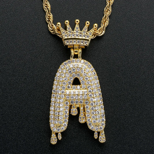 2022 hot selling men's bling bling Iced out letters crown initial letter necklace fashion bubble letter necklace