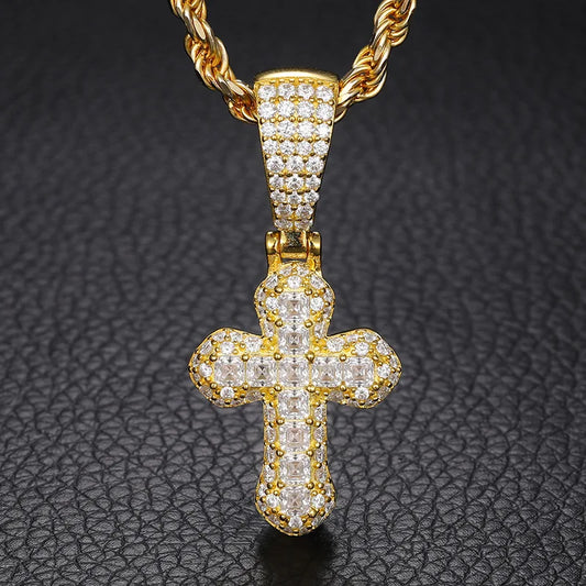 Moissanite Pendant Cross VVS Diamond Necklace Pass Diamond Tester 925 Sterling Silver Iced Out Bling Baguette Cross