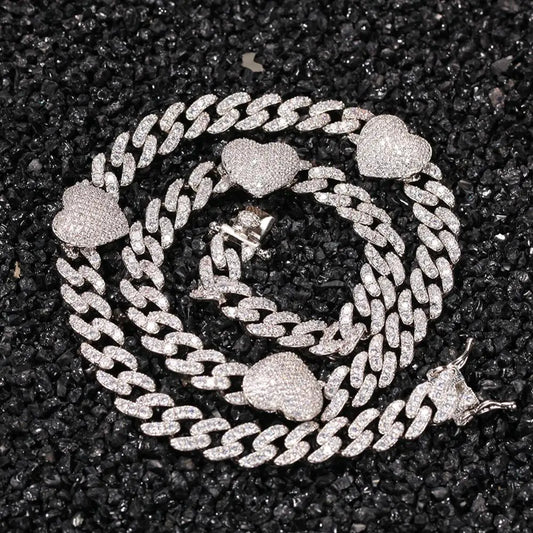 Ice Stone 8mm Heart Cuban Necklace Bracelet