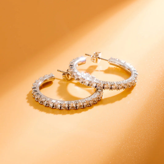 Ice Stone INS Style 3mm Iced Out CZ Tennis Hoop Earrings
