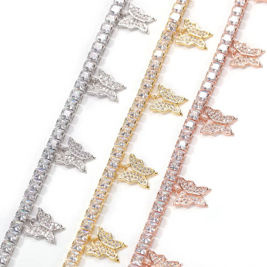 Ice Stone Hip Summer Diamond Crystal Butterfly Tennis Anklet