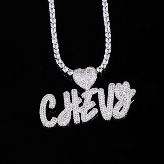 Hip Hop Women Custom Letter Pendant Name Necklace Logo Iced Out Bling Personalised Heart Necklace Charm Christmas Gift