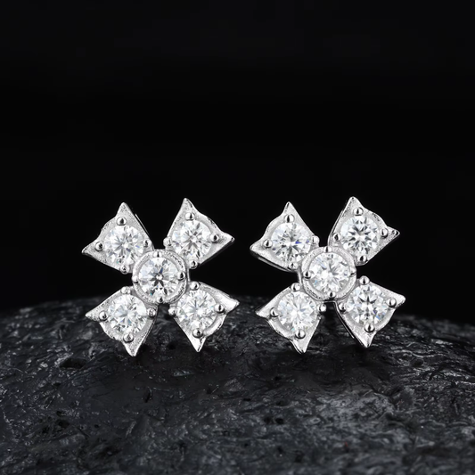 Ice Stone Sparkling Moissanite Four Leaf Stud Earrings
