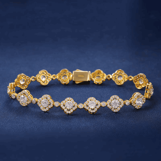 Ice Stone VVS Moissanite Four Leaf Silver Bracelet