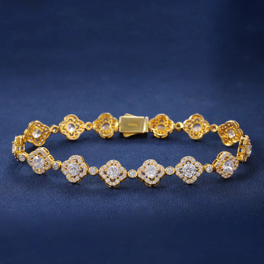 Ice Stone Four Leaf VVS Moissanite Silver Bracelet