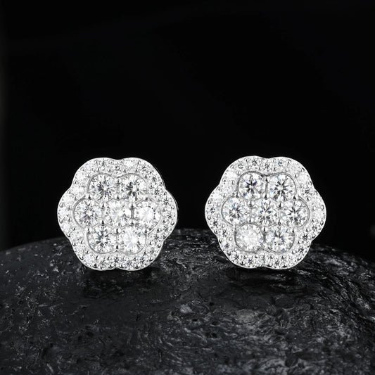 New Design Flower Moissanite Earrings Jewelry Unisex 925 Sterling Silver Classic Stud Diamond Earrings Fashion Jewelry for Gift