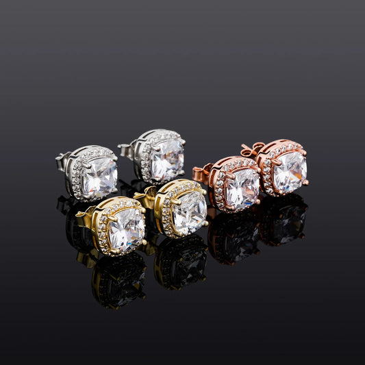 Ice Stone CZ Big Stone Rose Gold Micro Pave Bling Earrings