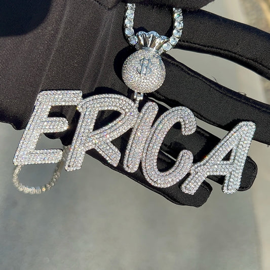 Money Bag Bail Custom Name Pendant Personalized Necklace INS Iced Out Hip Hop CZ 18K Gold Plated Custom Chain