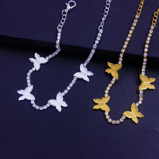Ice Stone Trendy Shining Butterfly Rhinestone Tennis Anklet Women