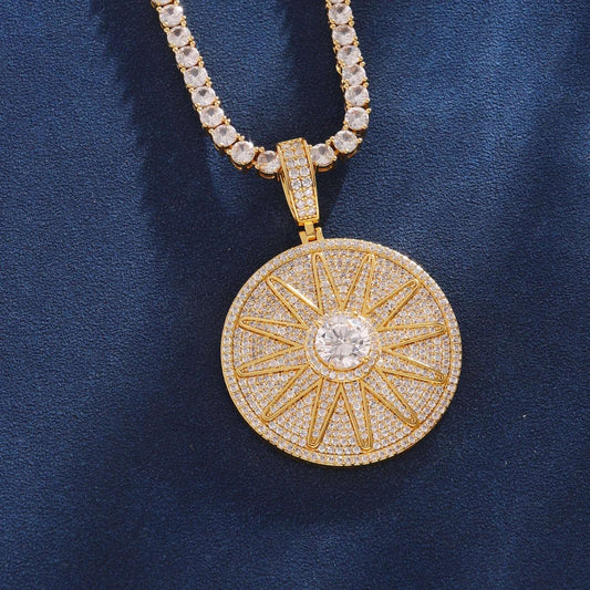 Trend Design Coin Sun Pendant Hip Hop 925 Sterling Silver Pendant Necklace Iced Out Moissanite Coin Jewelry