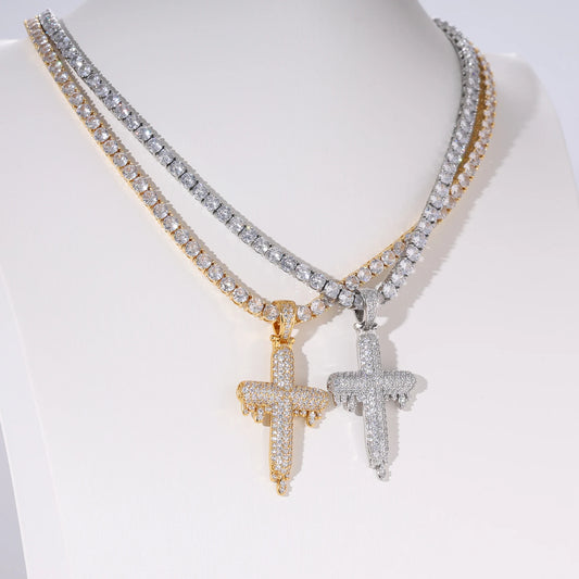 Ice Stone Wholesale 18K Gold Plated Baguette CZ Cross Necklace