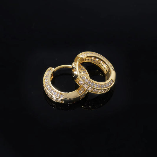 Ice Stone Wholesale Round Zirconia Three Row Diamond Small Hoop Earrings