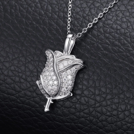 Moissanite 925 Sterling Silver Rose Pendant Iced Out Moissanite Pendant Pass Diamond Tester Silver Necklace Women Jewelry