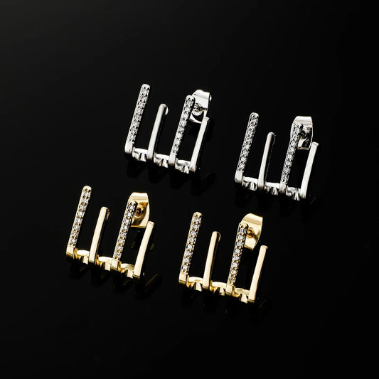 Ice Stone Hip Hop Iced Out Diamond Gold Plated CZ Earrings