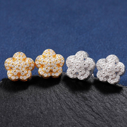 3 Layer VVS Moissanite Lotus Stud Earrings Flower Sparkling Jewelry 925 Sterling Silver Stud Earrings for Gift