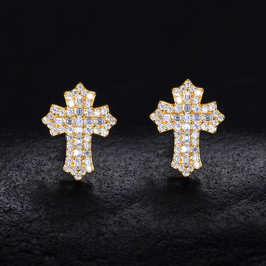 Ice Stone 2025 VVS D Moissanite Cross Earrings 925 Silver