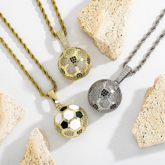 Top Icy Full Diamond Football Pendants Fashion Jewelry Necklaces Brass 18K Gold Plated Ice Out Hip Hop Jewelry