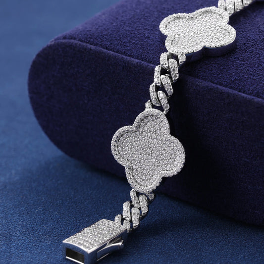 Hot Selling 16mm Clover Bracelet Full Diamond VVS D Moissanite 925 Sterling Silver Bangle Iced Out Hip Hop Jewelry