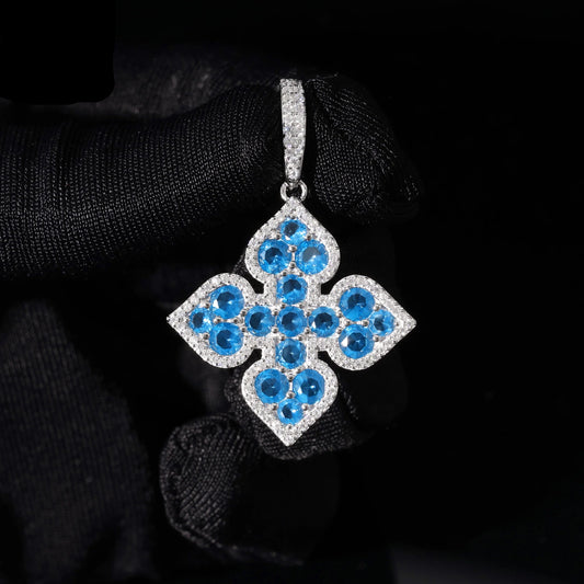 White VVS D Moissanite 925 Sterling SIlver Four Leaf Pendant Necklace for Rapper Fashion Clover Jewelry Pass Diamond Test