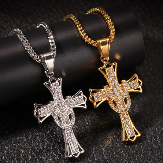 Cross rhinestone Pendant Men Gold Silver Key of Life Egyptian Charm Necklace Hip Hop Jewelry Bling Iced Out Chain cross jewelry