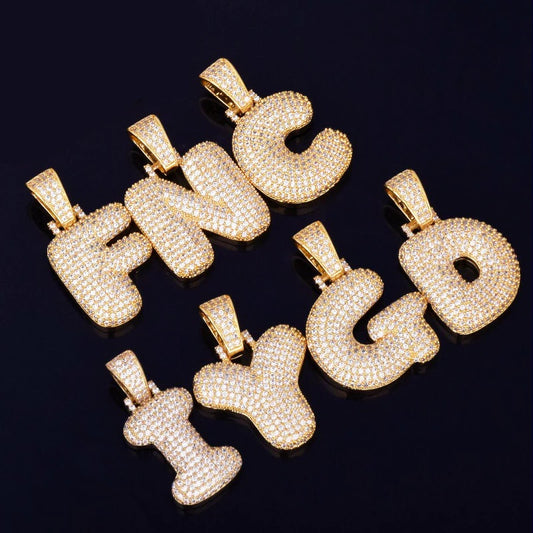 Hip Hop Jewelry Cubic Zircon A-Z Sterling Silver Custom Name Diamond Letters Pendant Necklace with Tennis Chain for Men Women