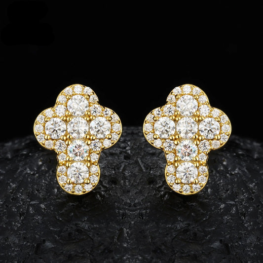 925 Sterling Silver Unisex Hip Hop Jewelry VVS D Moissanite Cross Earrings Iced Out Studs for Weddings Parties Silver Plated