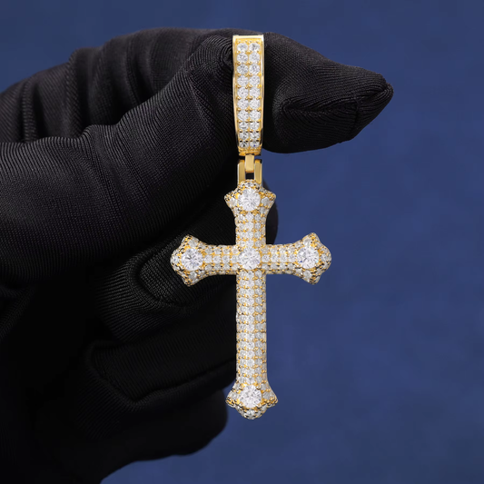 Ice Stone Thorns Cross Moissanite Pendant Necklace