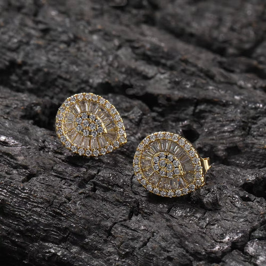 Ice Stone 18K Gold Plated Water Drop CZ Stud Earrings