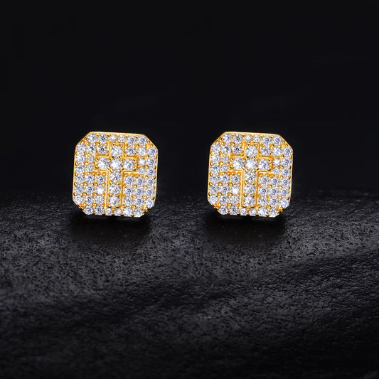 Ice Stone Trendy Luxury Waterproof 925 Silver Moissanite Cross Studs