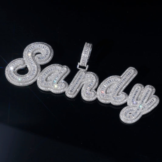 Luxury Jewelry Double Layer Cursive Letter Diamond Pendant Necklace Iced Out Jewelry Custom Name Necklace