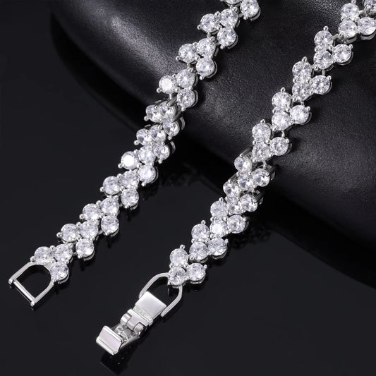 Ice Stone Valentine’s Gift Three Stone Heart 12mm VVS Moissanite Tennis Bracelet