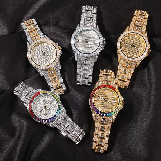Ice Stone Trend Luxury Iced Out Rainbow Baguette Watch