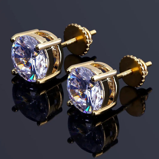 Ice Stone Gold Silver Iced Out Big CZ Stud Earrings