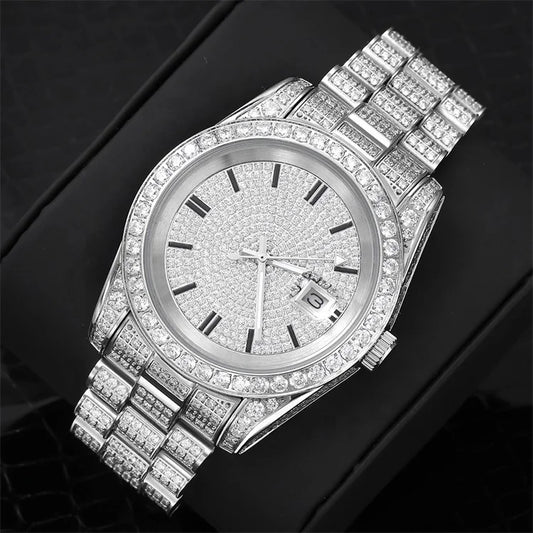 Ice Stone New Hip Hop Gold Plated Stainless Steel Quartz Watch