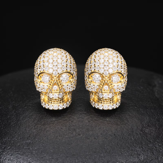 Ice Stone VVS Skull Head Silver Hip Hop Earrings