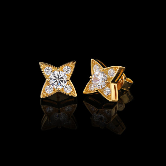 New Design High Quality Sparkling Stud Earrings 925 Sterling Silver VVS D Moissanite Diamond Hip Hop Four Pointed Star Jewelry