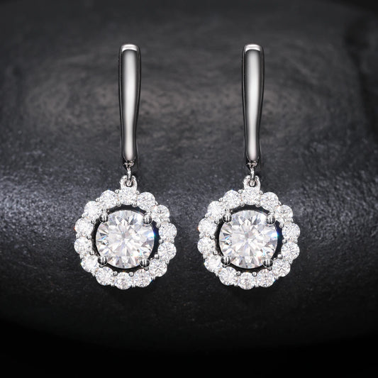 Bling Hip Hop Jewelry 925 Sterling Silver Drop Halo Earrings VVS Moissanite Diamond Wedding Earrings Men Women