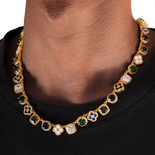 Unique New Arrival Iced Out Multi Cubic Zirconia Cuban Chain Vintage Gemstone Personalized Colorful Diamond Women Necklace