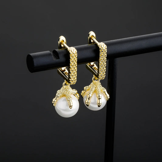Ice Stone 18k Gold Silver Plated Freshwater Pearl Long Earrings
