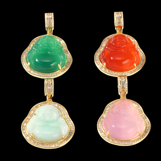 Ice Stone High Quality Baguette Buddha Multicolor Jade Pendant Necklace