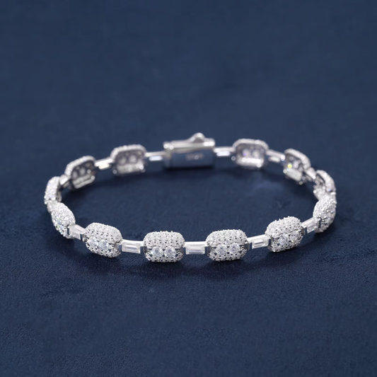 New Design 7mm VVS D Moissanite Baguette Connection Ice Out Cuboid Link Bracelet 925 Sterling Silver Tennis Chain Jewelry