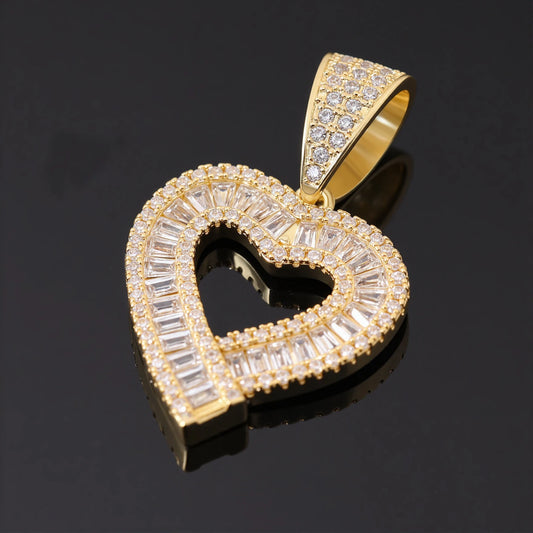 Ice Stone Ready Ship Popular Heart Baguette CZ Hollow Pendant
