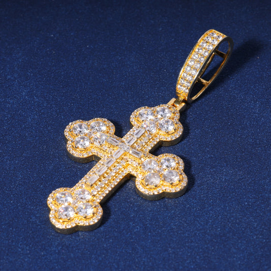 High Quality 925 Sterling Silver Cross Pendant Iced Out Hip Hop Christian Baguette Jewelry VVS D Moissanite Pendant Necklace