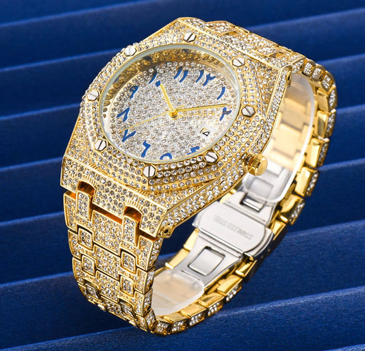 Ice Stone 2025 Fashion Bling Bling Quartz Hip Hop Gold Silver Watch