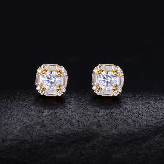 Ice Stone Hip Hop Baguette Moissanite Earrings 925 Silver Screw Back