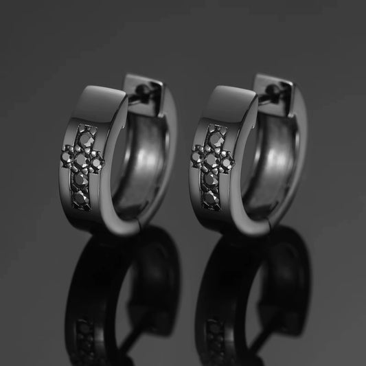 Luxury VVS Black Moissanite Cross Hoop Earrings Pass Diamond Tester Top Quality 925 Sterling Silver Cross Earrings