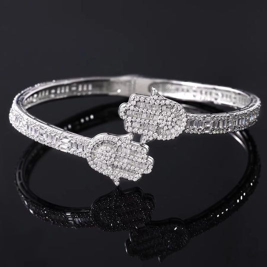 Ice Stone High Quality Hip Hop Iced Out Hamsa Hand Bangle Bracelet
