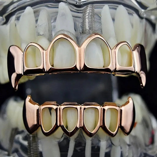 Hip Hop Teeth Grillz Set Silver Gold Tooth Top Bottom Punk False Dental Grills for Women Men Body Jewelry Cosplay Party