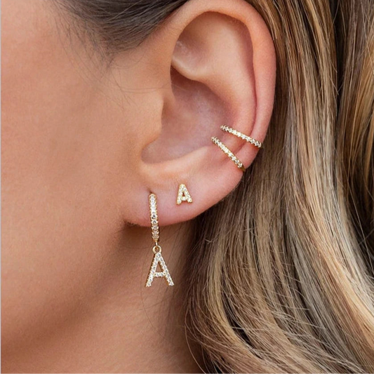 Ice Stone 2021 Wholesale Cubic Zirconia Letter Diamond Huggie Earrings